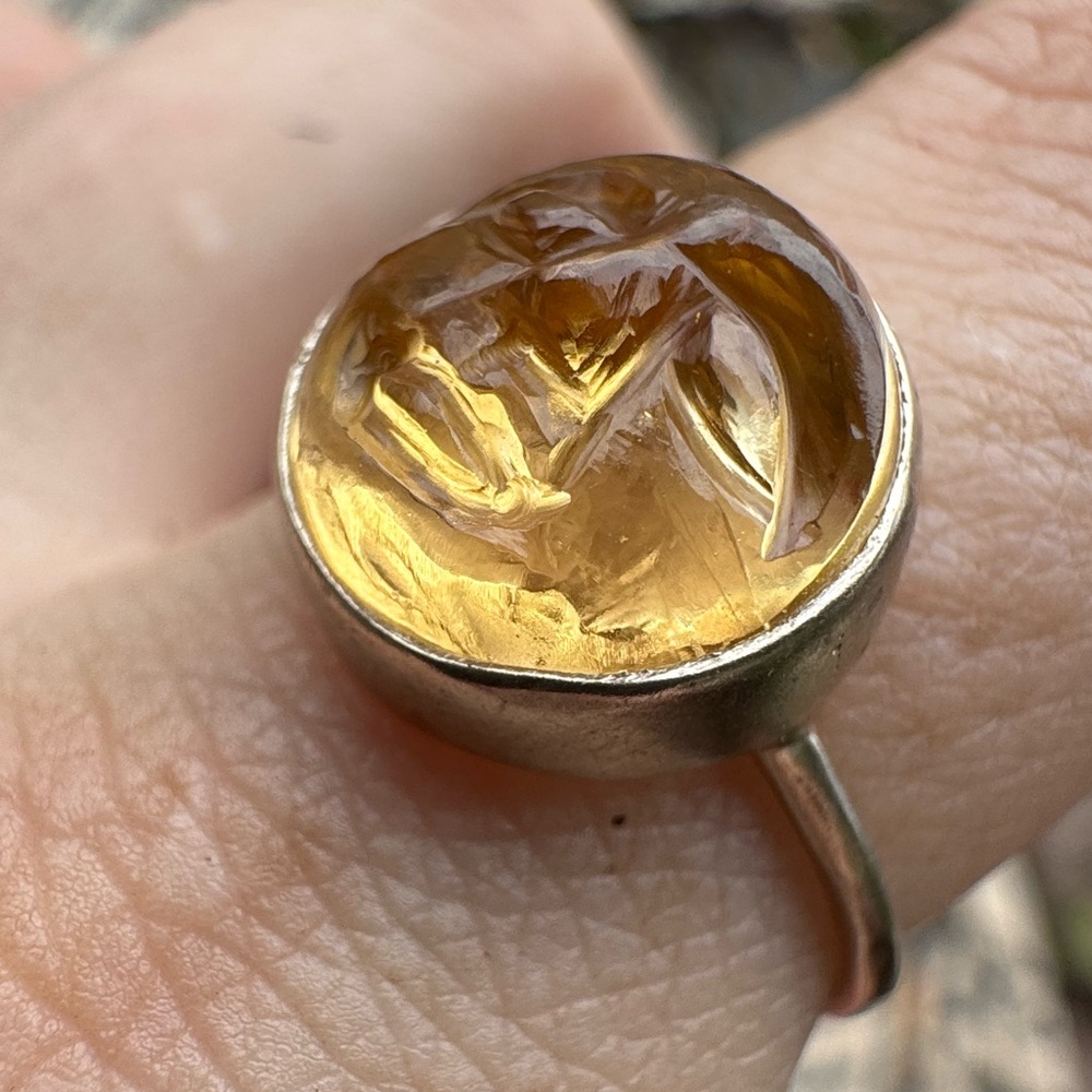 Solid sterling silver genuine citrine moon face ring